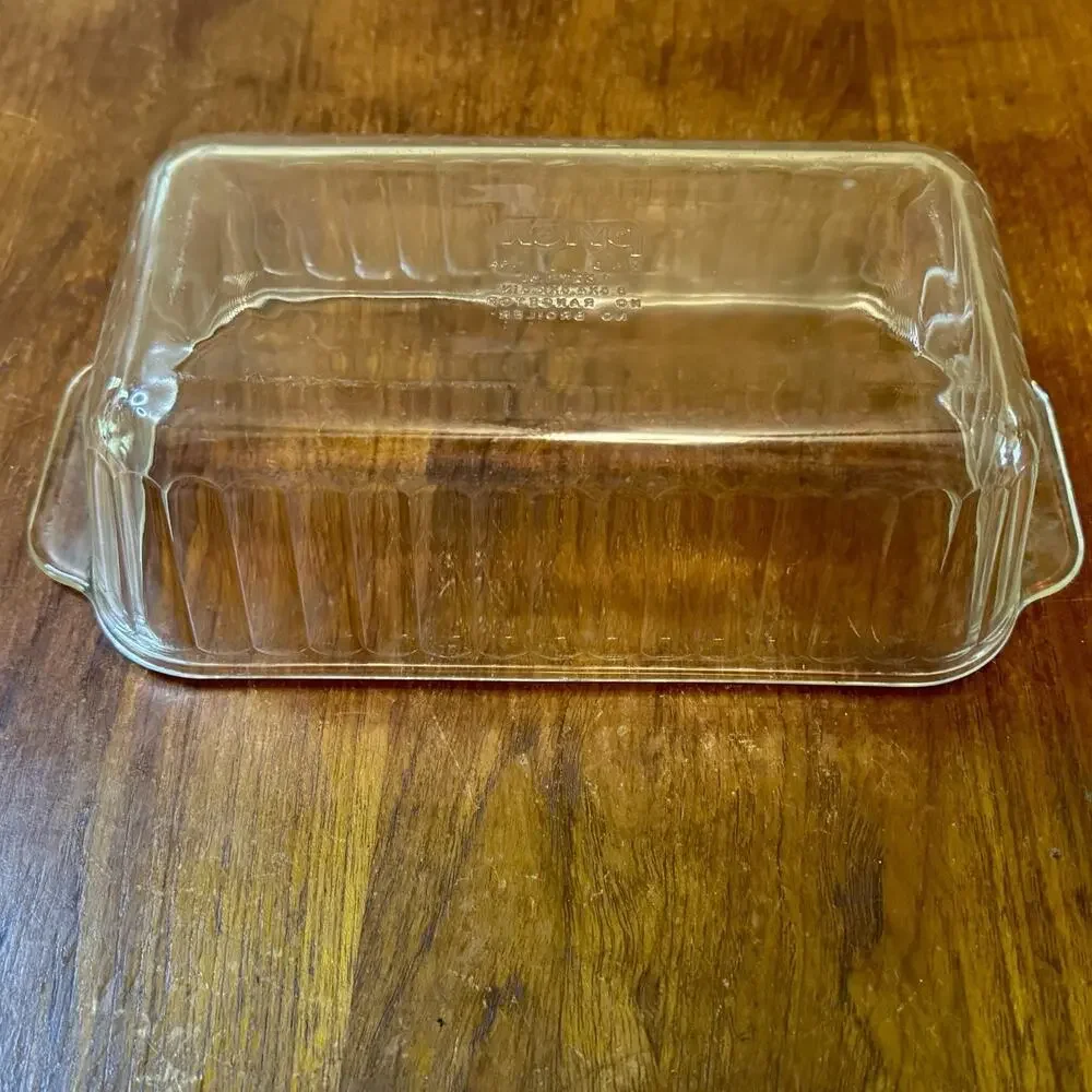 Pyrex 213-R Glass Loaf Bread Baking Dish Ribbed Clear 1.5 Qt Vintage USA